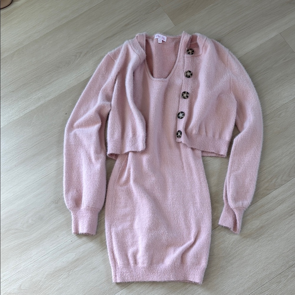 Pink Lily Blush Mini Dress with Cardigan